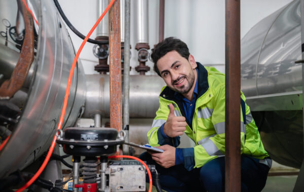 technician engineer working to maintenance a construction equipment industry, production technology in plant factory, man working to safety control system in manufacturing product factory